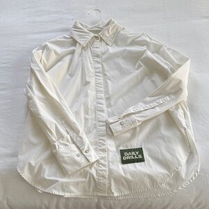 White Button-Up Shirt with Logo